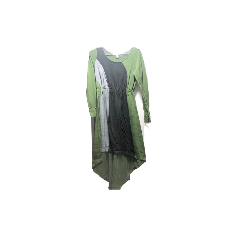 Delirious Womens XL Green Gray Colorblock High Low Maxi Dress Boho Lagenlook A4
